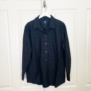 GAP Black Eyelet Lace Button Down Boyfriend Shirt Cotton NWT Sz L